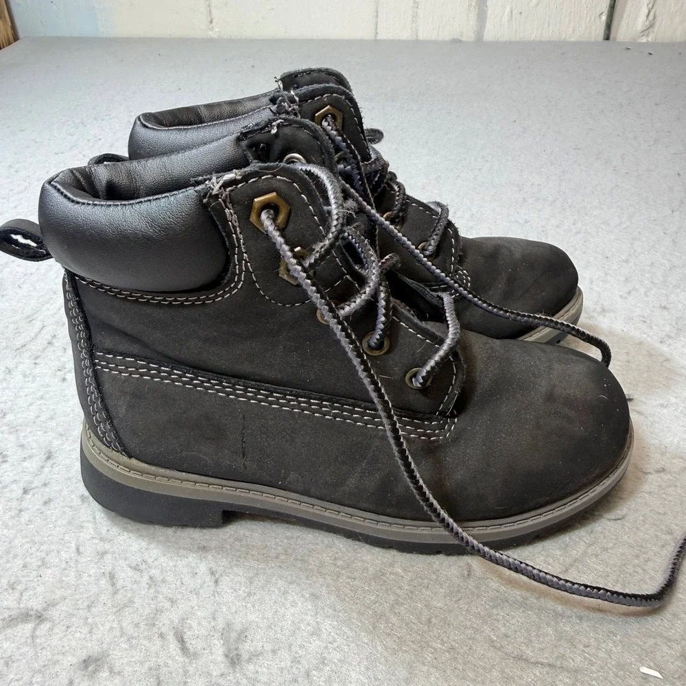 Wonder Nation Work Boots Kids‎ Size 12 Black Good Lace Up Contrast Stitching